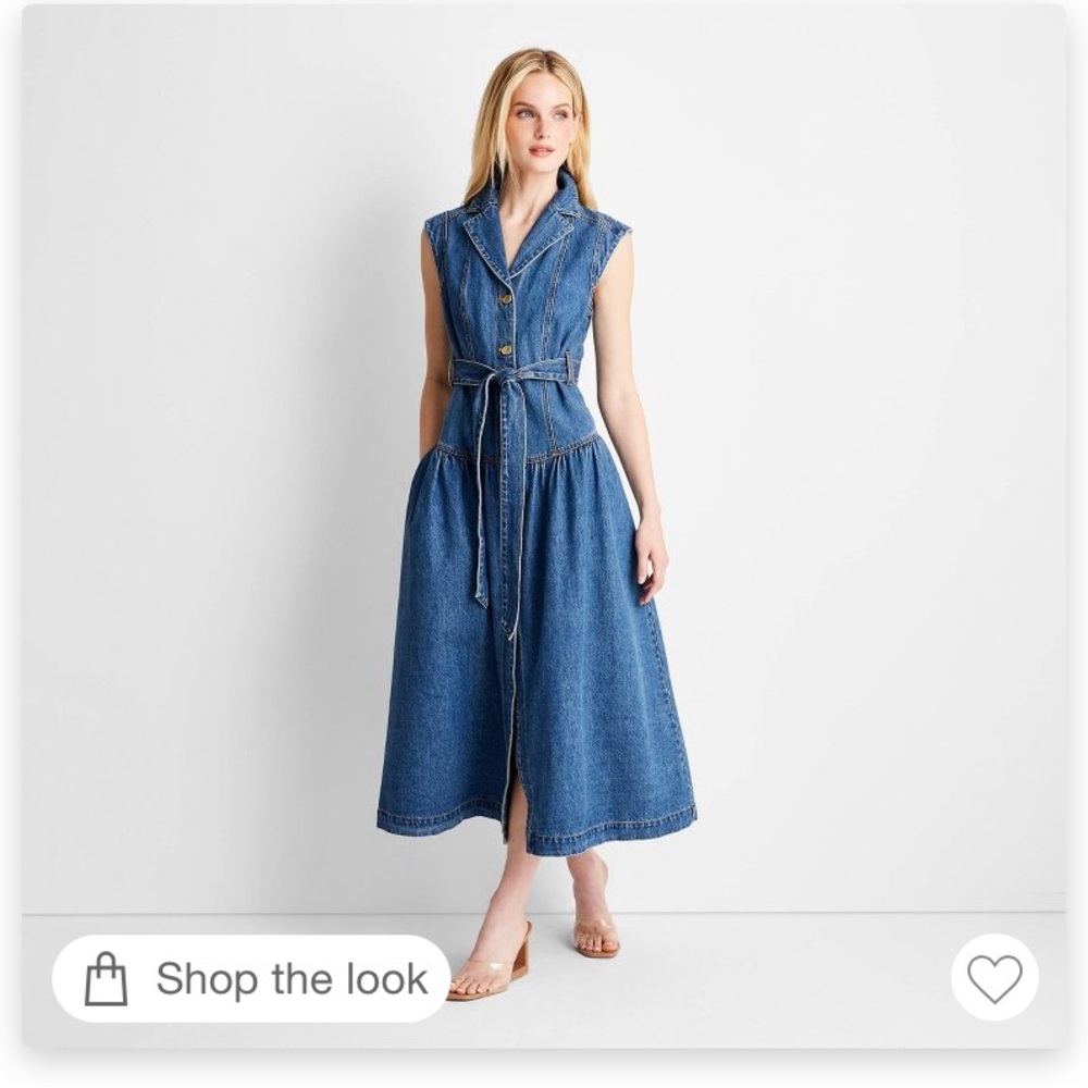 Jenee Naylor x Targot sleeveless button front midi denim dress